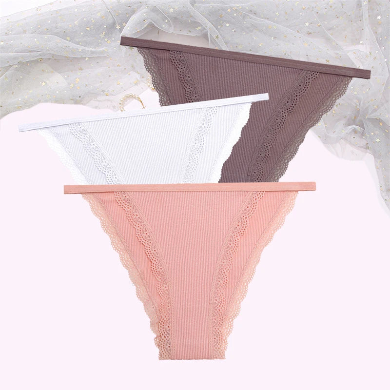 Women's Cotton Lace Briefs 3-Piece Set - Comfortable Underwear
