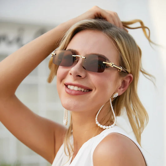Women's 2pcs Rectangle Rimless Gradient Sunglasses UV400