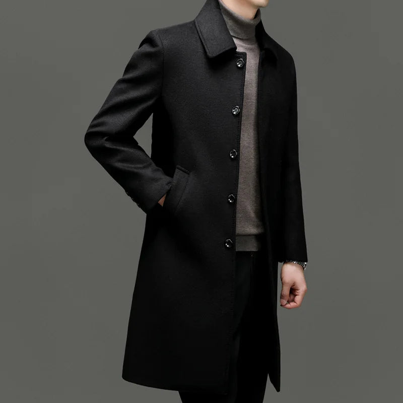 Men's Turn Down Collar Overcoats Wool Blends Trench Coat