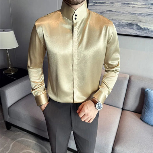 Men's Long Sleeve Stand Collar Casual Shirt