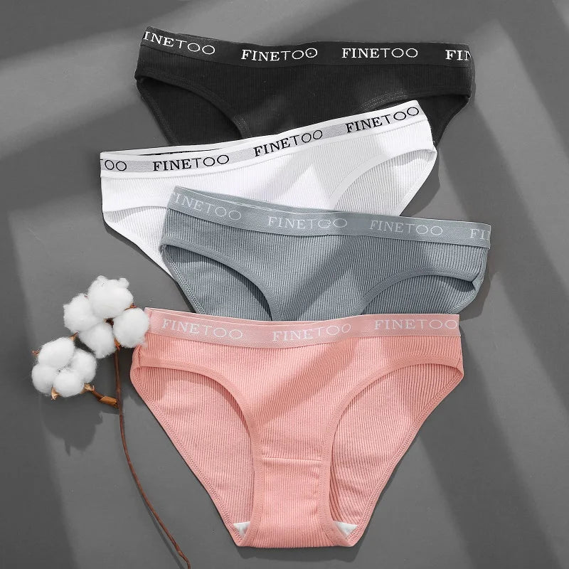 Women's 4Pcs Cotton Striped Underwear Panties Letter Belt Briefs  Low Waist Lingerie