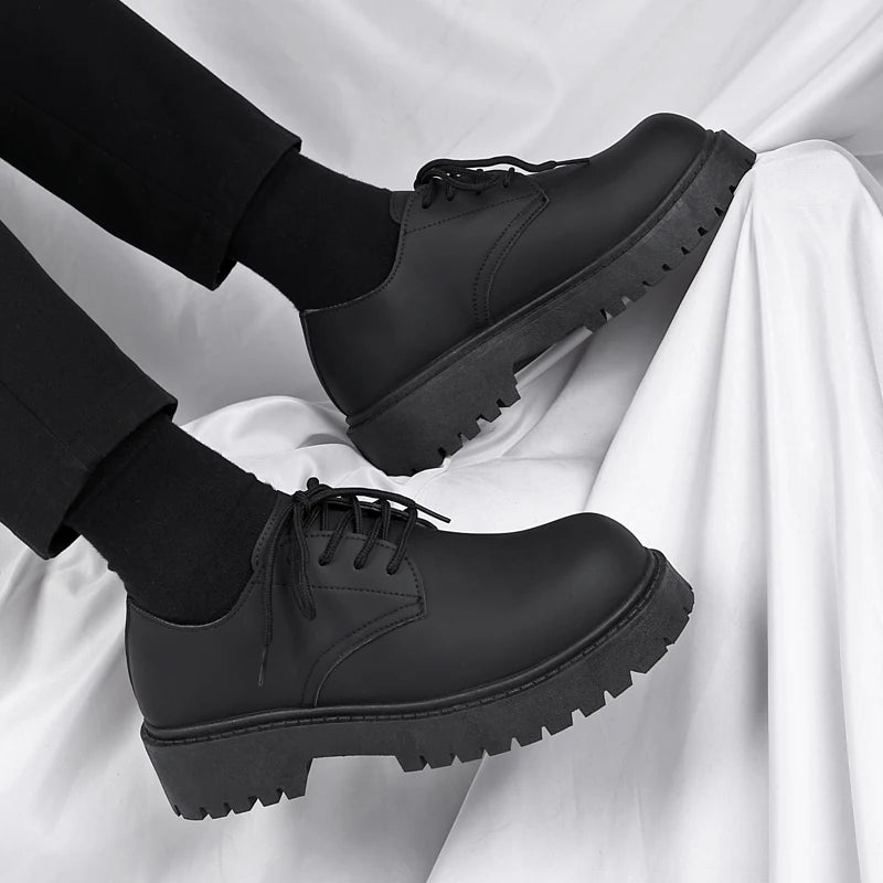 Men's Platform PU Leather  Lace-up Sneakers Thick Bottom British Shoes
