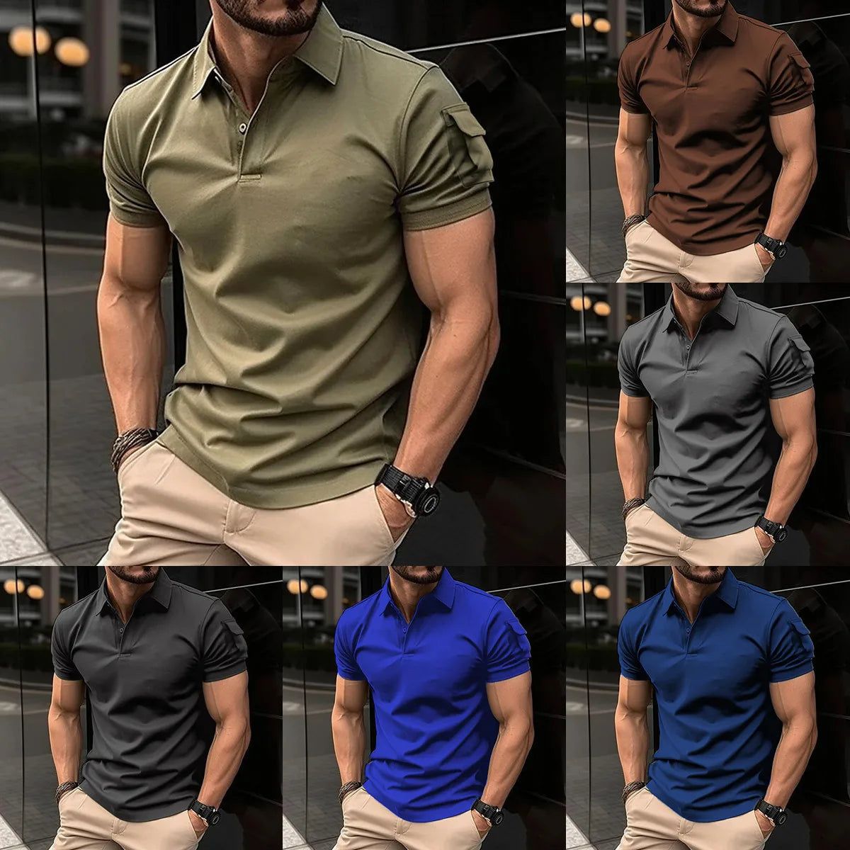 Men's Loose Short Sleeve Turn Down Collar Casual Breathable Polo Shirt