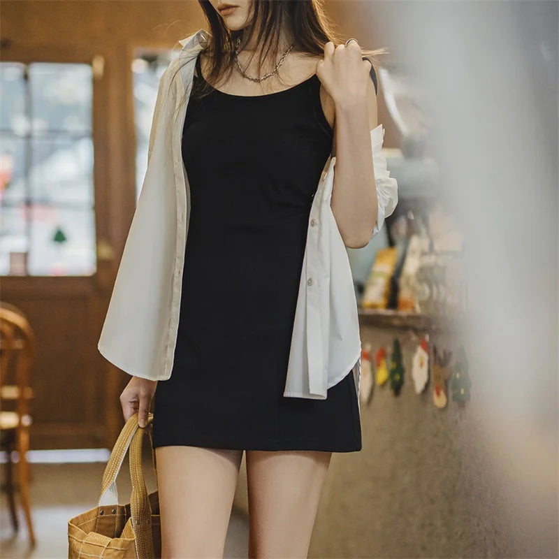 Slim Black Slip Dress - Sleeveless Bodycon Midi with Backless Design