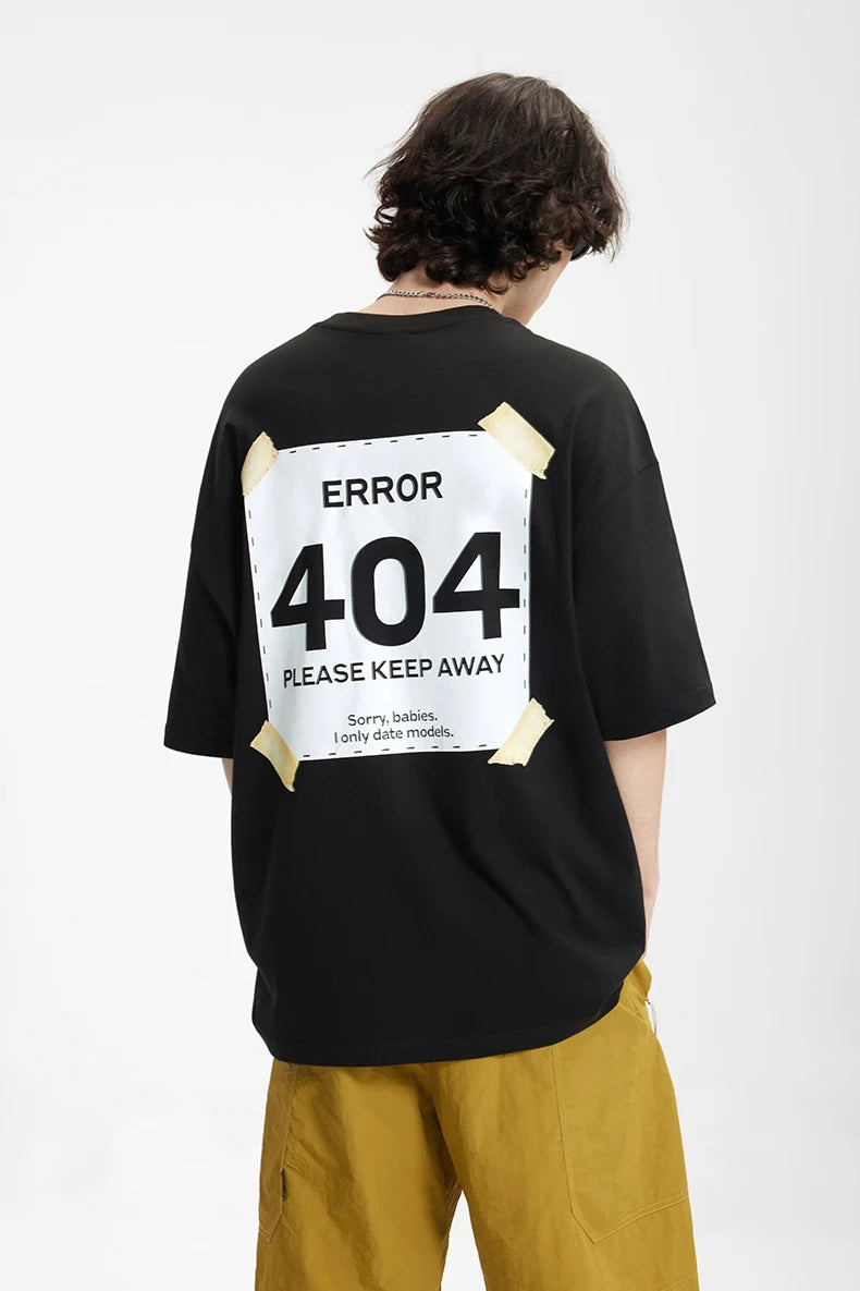Unisex 404 Print 65G Heavyweight American Street Style Casual Short Sleeve T-Shirt