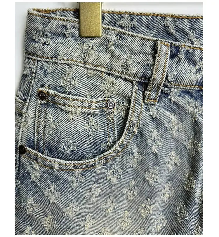 Men's Summer Retro five-point Casual Denim Ripped Shorts
