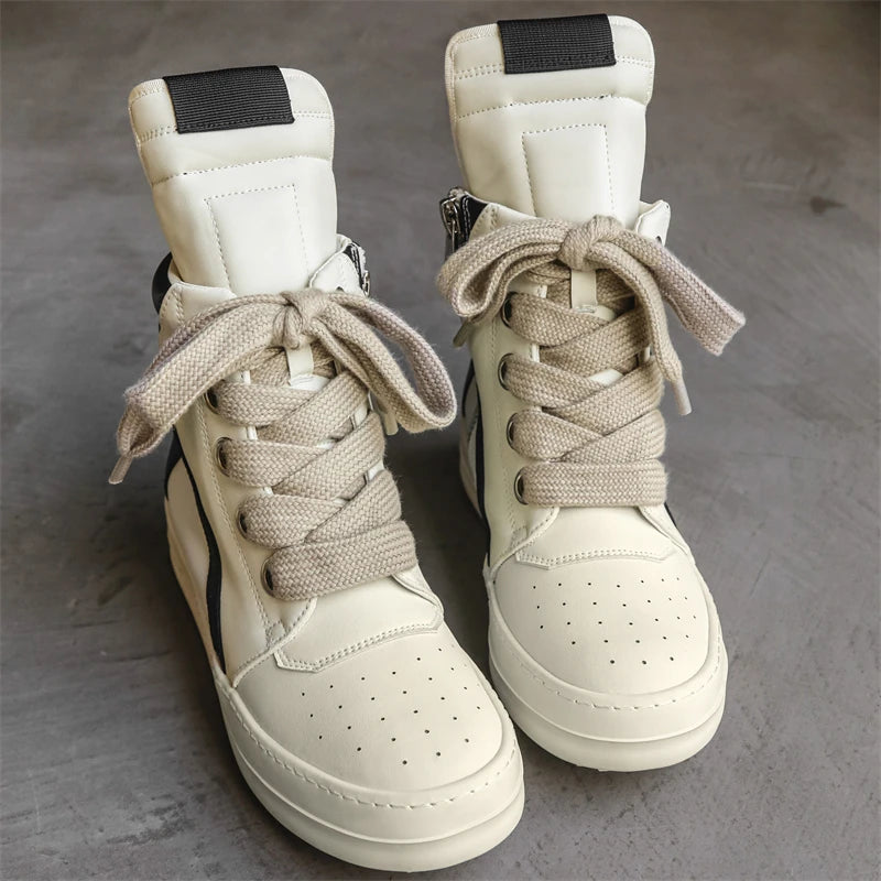 Men's High-Top Leather Sneakers - Casual Sports Ankle Boots