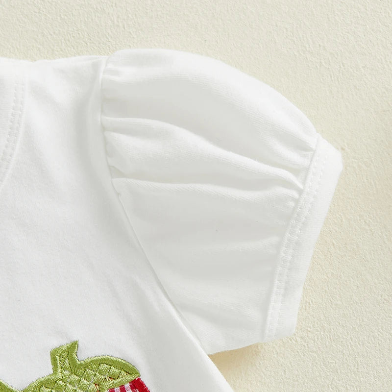 Toddler Baby Girls Clothes Set 0-3Y Strawberry Fruit Embroidery Short Sleeve Ruffle T Shirt and  Plaid Ruffle Shorts