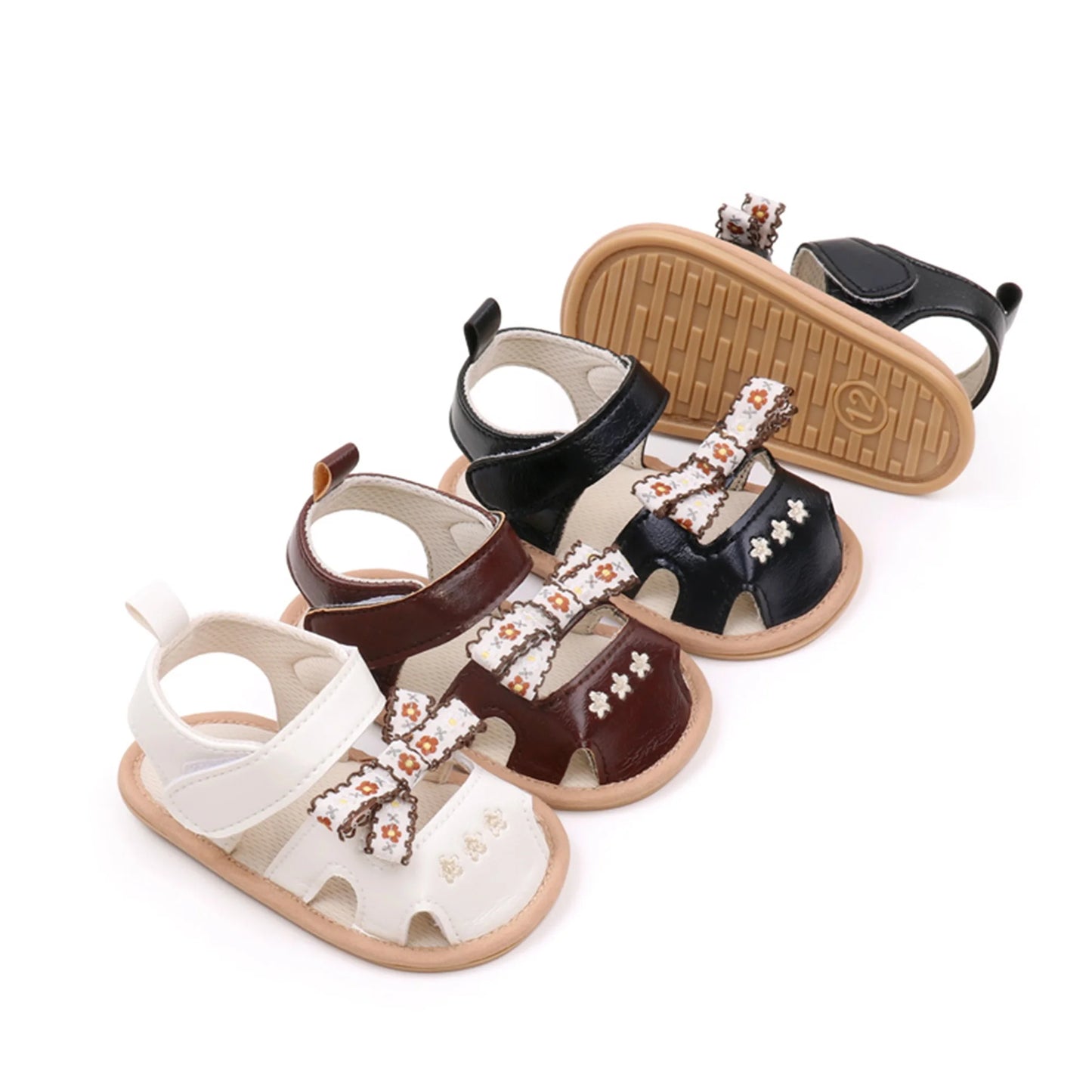 0-18M  Baby Girls Bows Sandals Shoes Floral Embroidered Hollowed out Summer Soft Sole Flats Walking Shoes