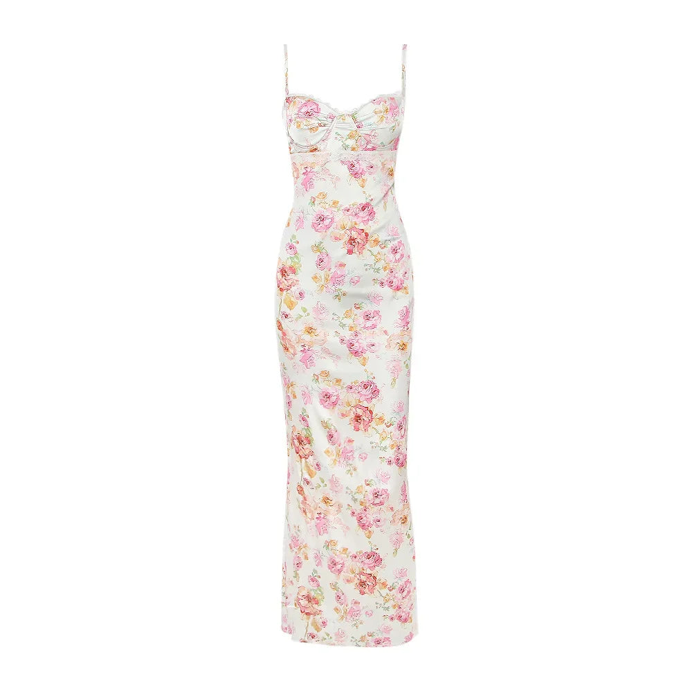 Women's Floral Print Spaghetti Strap Maxi Dress