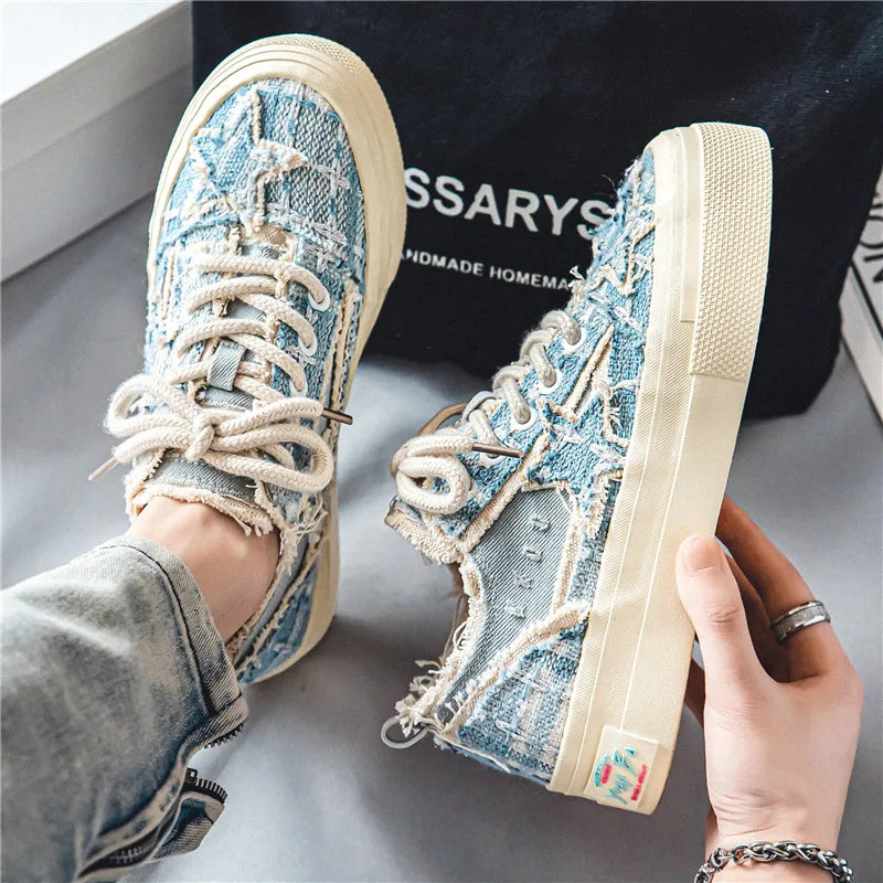 Men's Casual Denim Sneakers - Stars Platform Skateboard Shoes