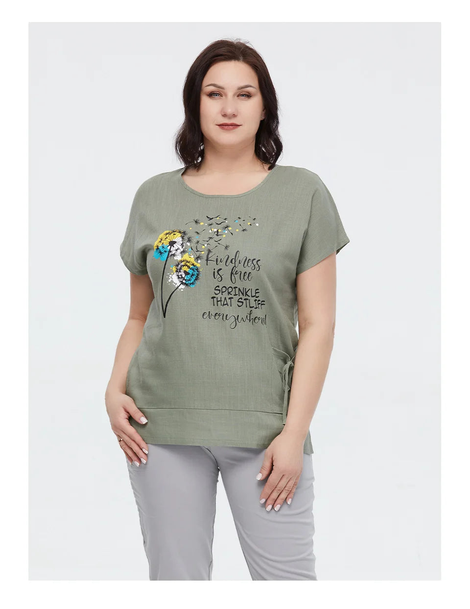 Women's Oversized Cotton Linen Floral Print T-Shirt – Short Sleeve