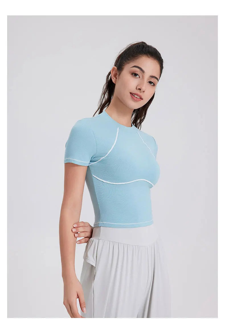 Women's Summer Short Sleeve Yoga Breathable Quick Dry Running Crop Top Slim Fit Gym Vest Sportswear Top