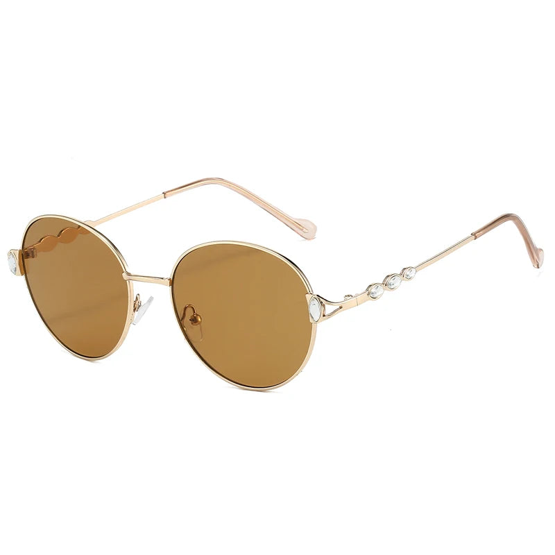 Women's Vintage Round Gradient Sunglasses with Rhinestones