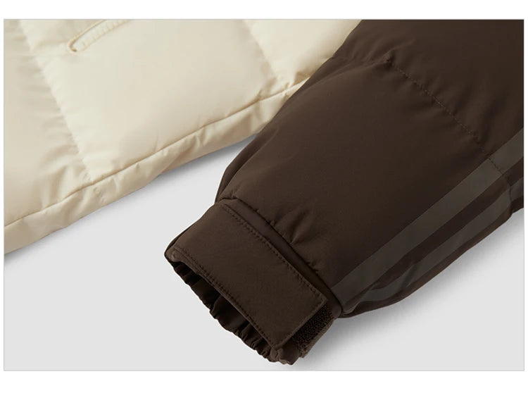 Mid-Length Down Jacket Men - Color Block Hooded Sports Style Winter Coat