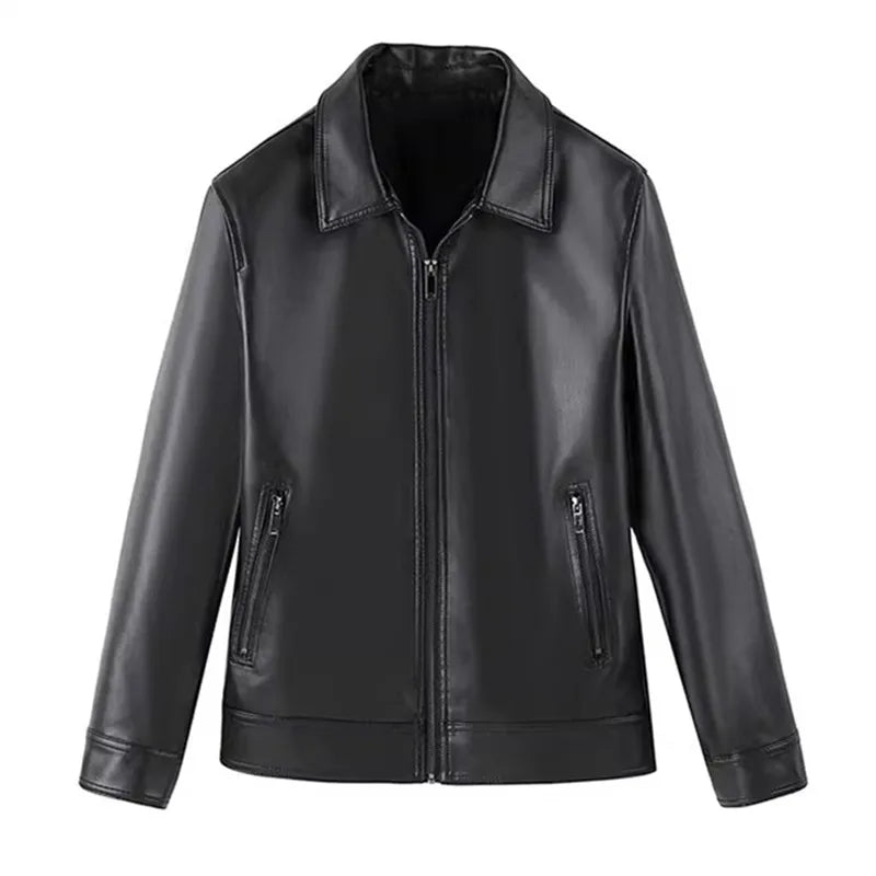 Men's Turn Down Collar PU Leather Jacket