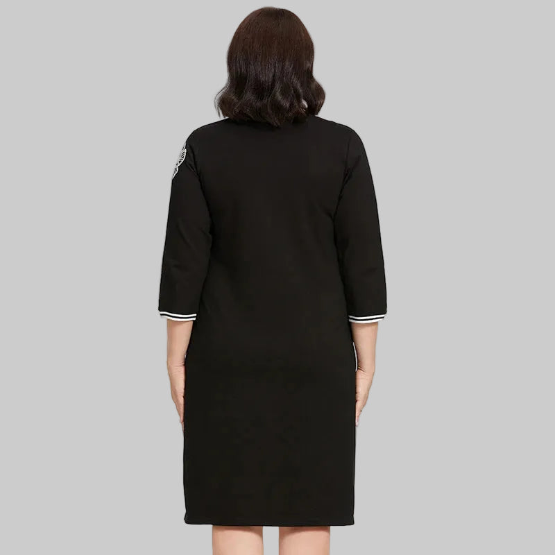 Women's Oversized Floral Embroidery A-Line Midi Dress – Long Sleeve
