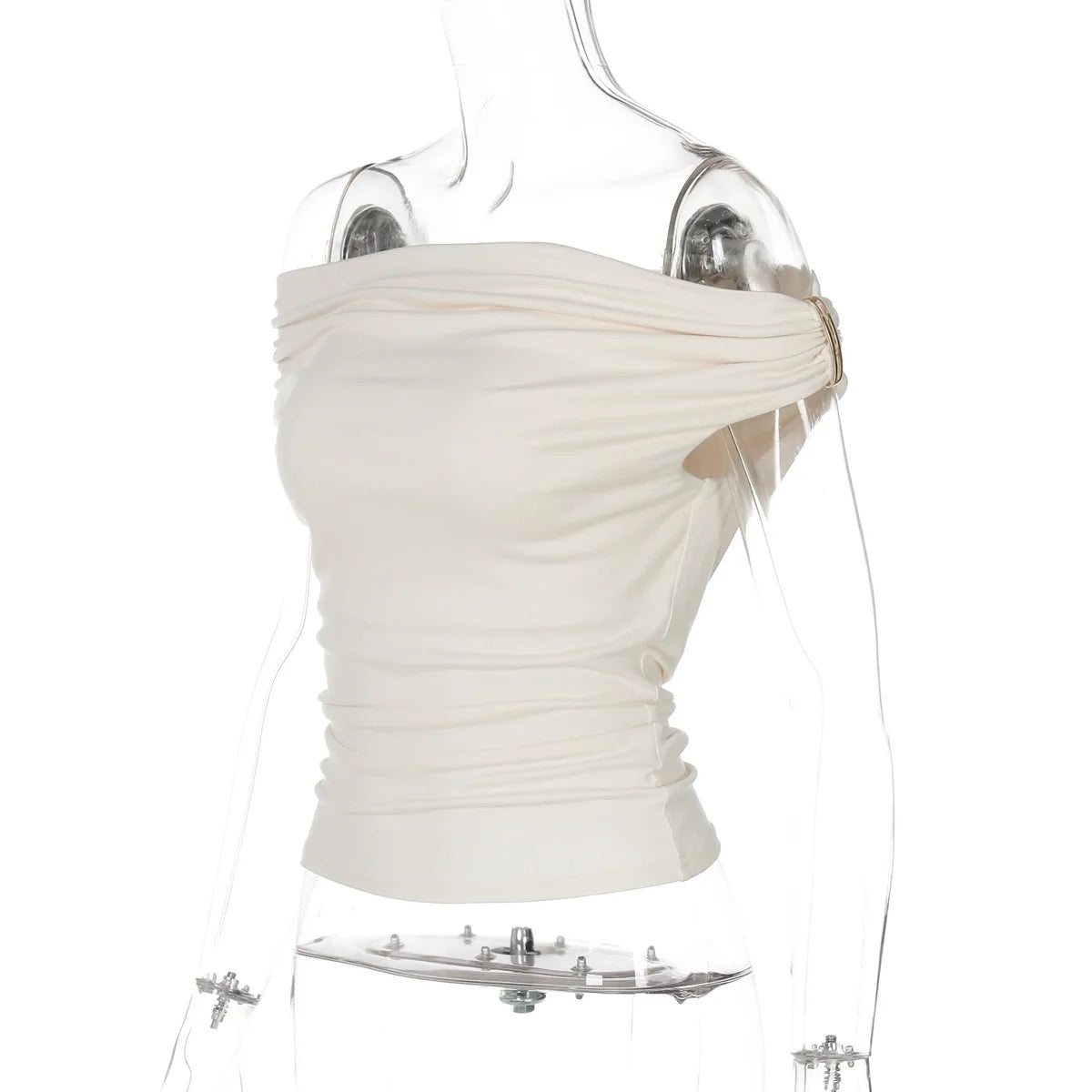 Women's Off Shoulder Ruched Cropped Top - Summer Sleeveless Backless Tee