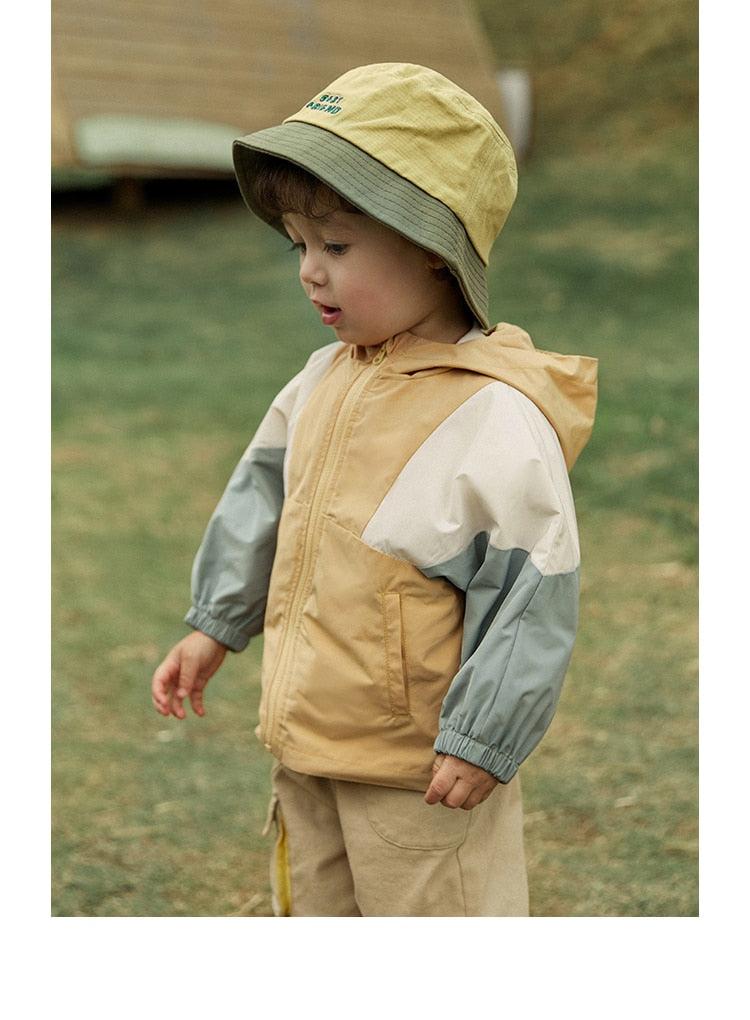 Children's Patchwork Hooded Outwear Windbreaker