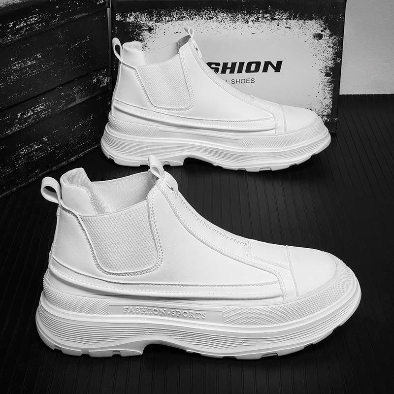 Men's Leather Chelsea Boots - Chunky Platform Sneakers