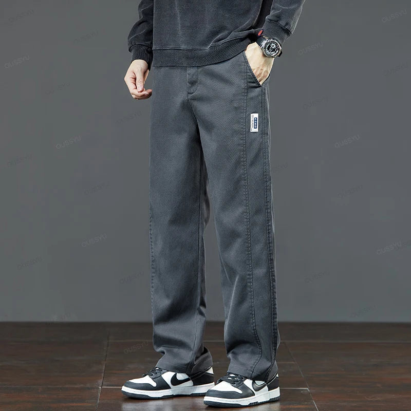 Men's Lyocell Blend Heavyweight Straight Leg Trousers | Elastic Waist M–5XL