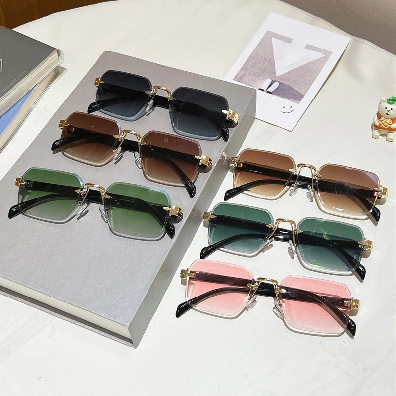 Vintage Rimless Square Sunglasses – Unisex Gradient Shades
