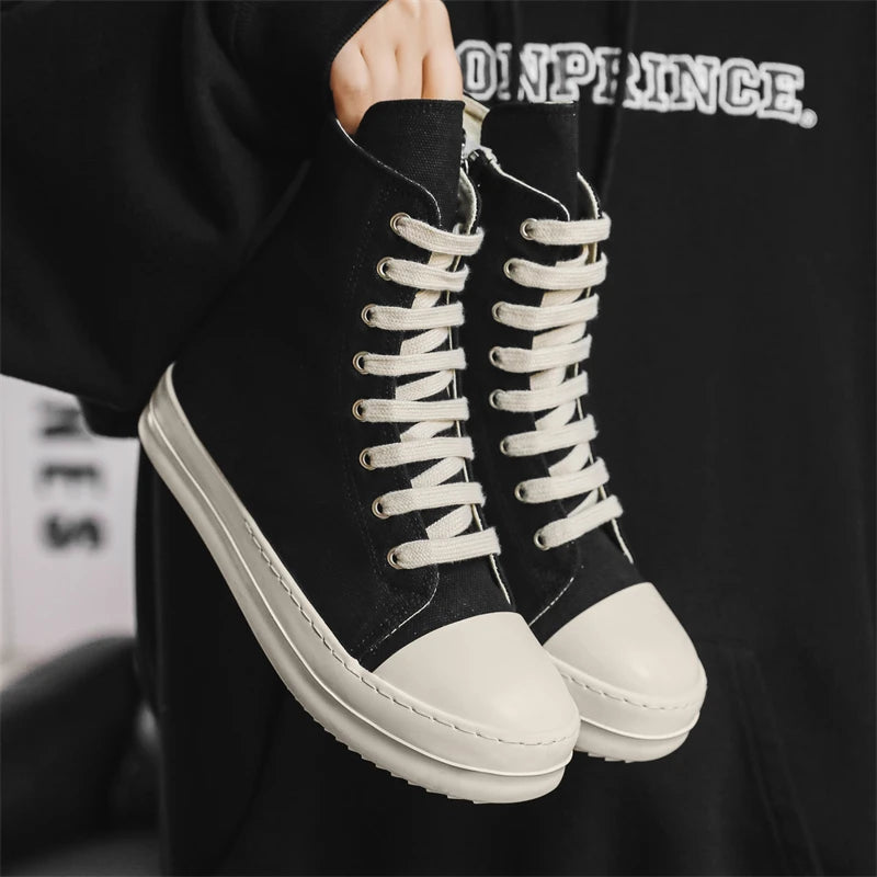 Unisex High-Top Leather Sneakers - Lace-Up Ankle Boots