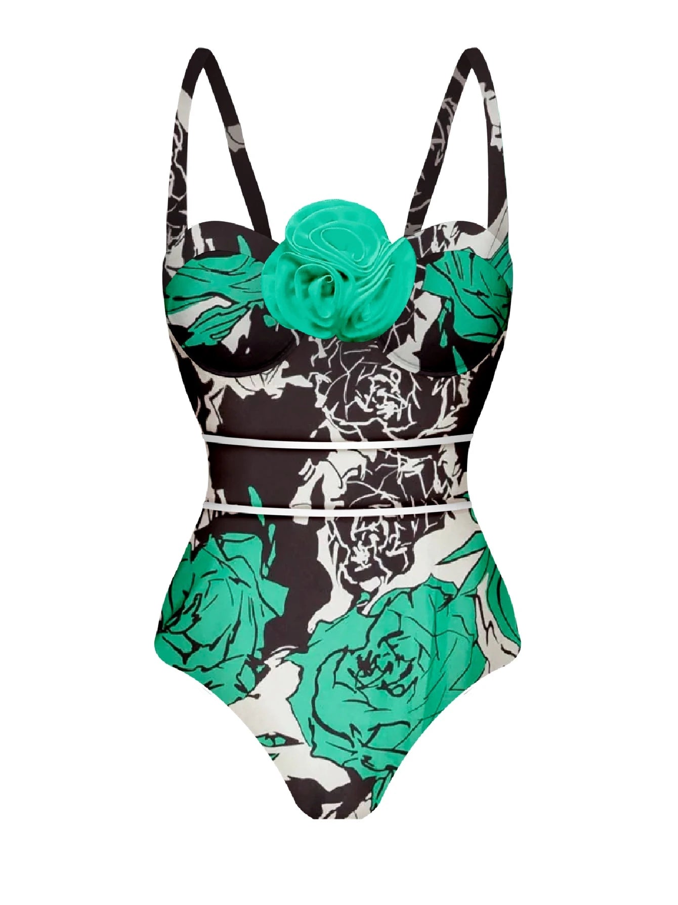 Women's Summer 3D Flower Bikini Suit High Waist Swimwear Swimsuit Beachwear Set