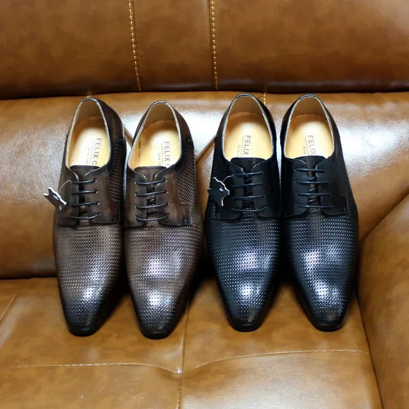 Men's Genuine Leather Derby Shoes - Italian Style Net Print