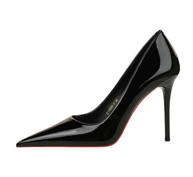 Patent Leather Stiletto Pumps - Pointed Toe High Heels for Special Occasions