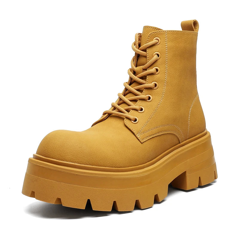 Men’s Platform Lace Up Plush Chunky High Top Ankle Boots