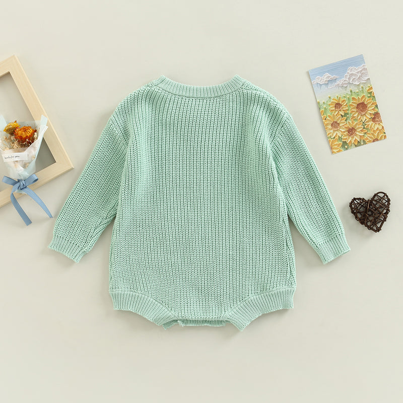 Baby Sweater Romper - Solid Knitted Long Sleeve Pullover Jumpsuit