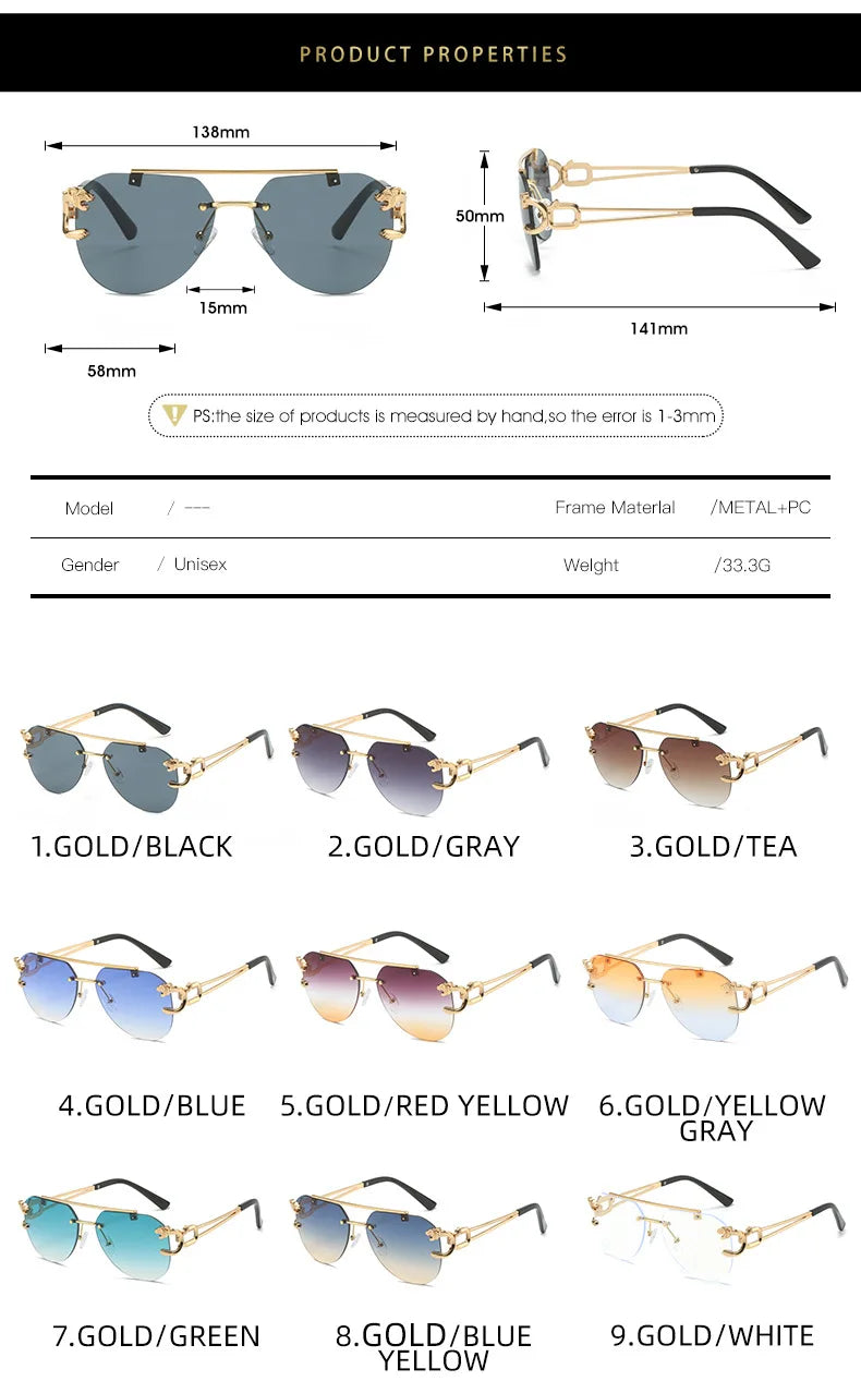 Unisex 2 Pairs Per Set Rimless Gradient Double Bridge Sunglasses