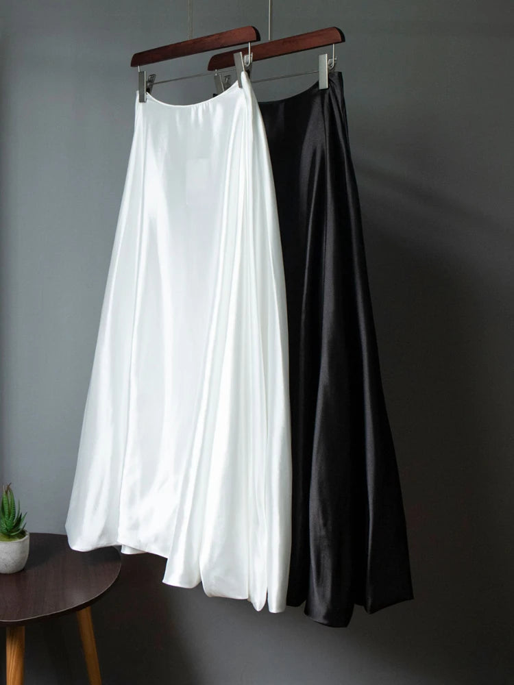 Women's Satin High Waist Ankle-Length Skirt