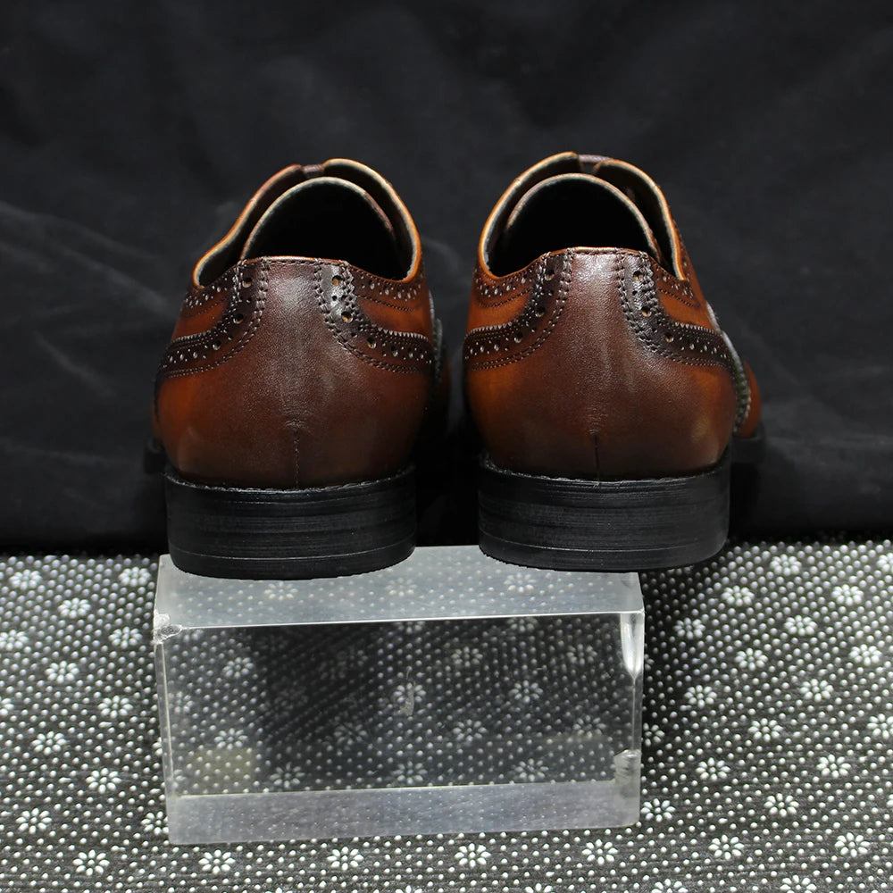 Men's Oxfords Genuine Leather Classic Wingtip Lace-Up  Wedding Party Business Office Formal Shoes