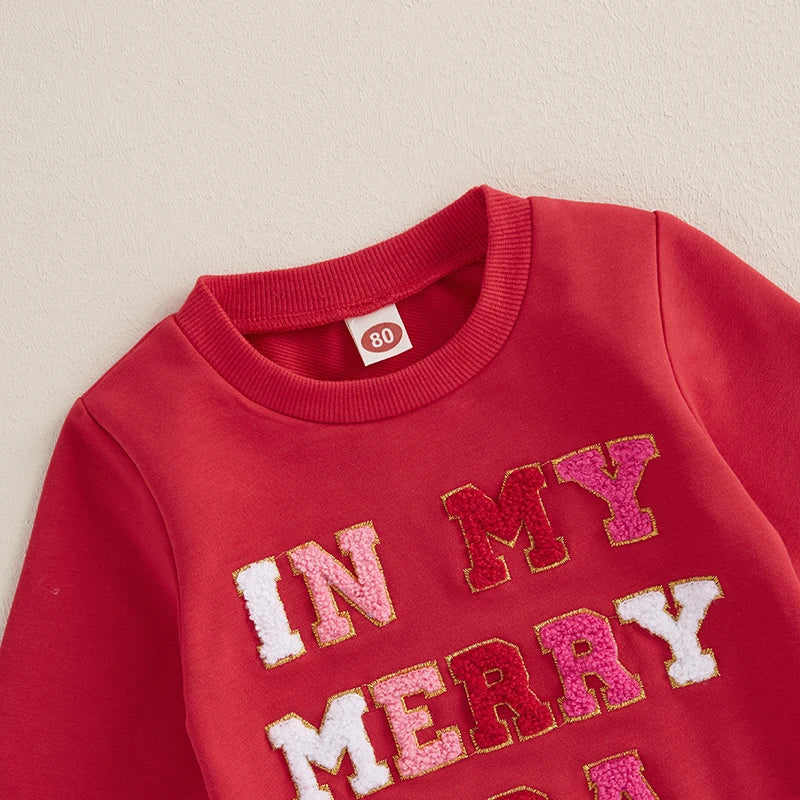 0-3Y Baby Girl Christmas Sweatshirt - Tie-Dye Print Letter Embroidery Long Sleeve Pullovers Top