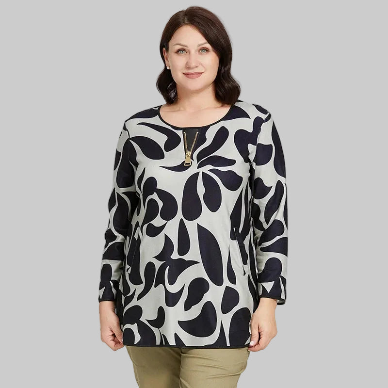 Women's Oversized Graffiti Print Fleece Top with Silver Trim