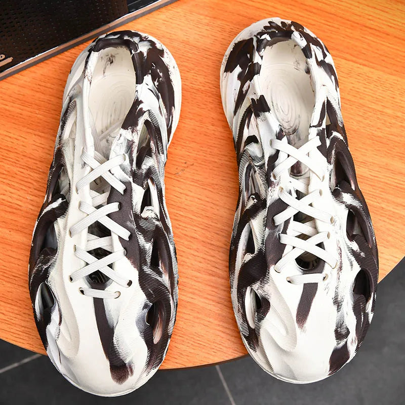 Men's Slippers Camouflage Design Platform Sandals Lace Up Beach Slippers Casual Outdoor Crocs Clogs