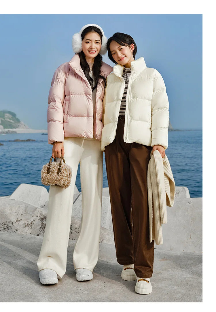 Down Jacket Women Three-Proof Solid Color Stand-Up Collar Loose Simple Winter Versatile Goose Warm