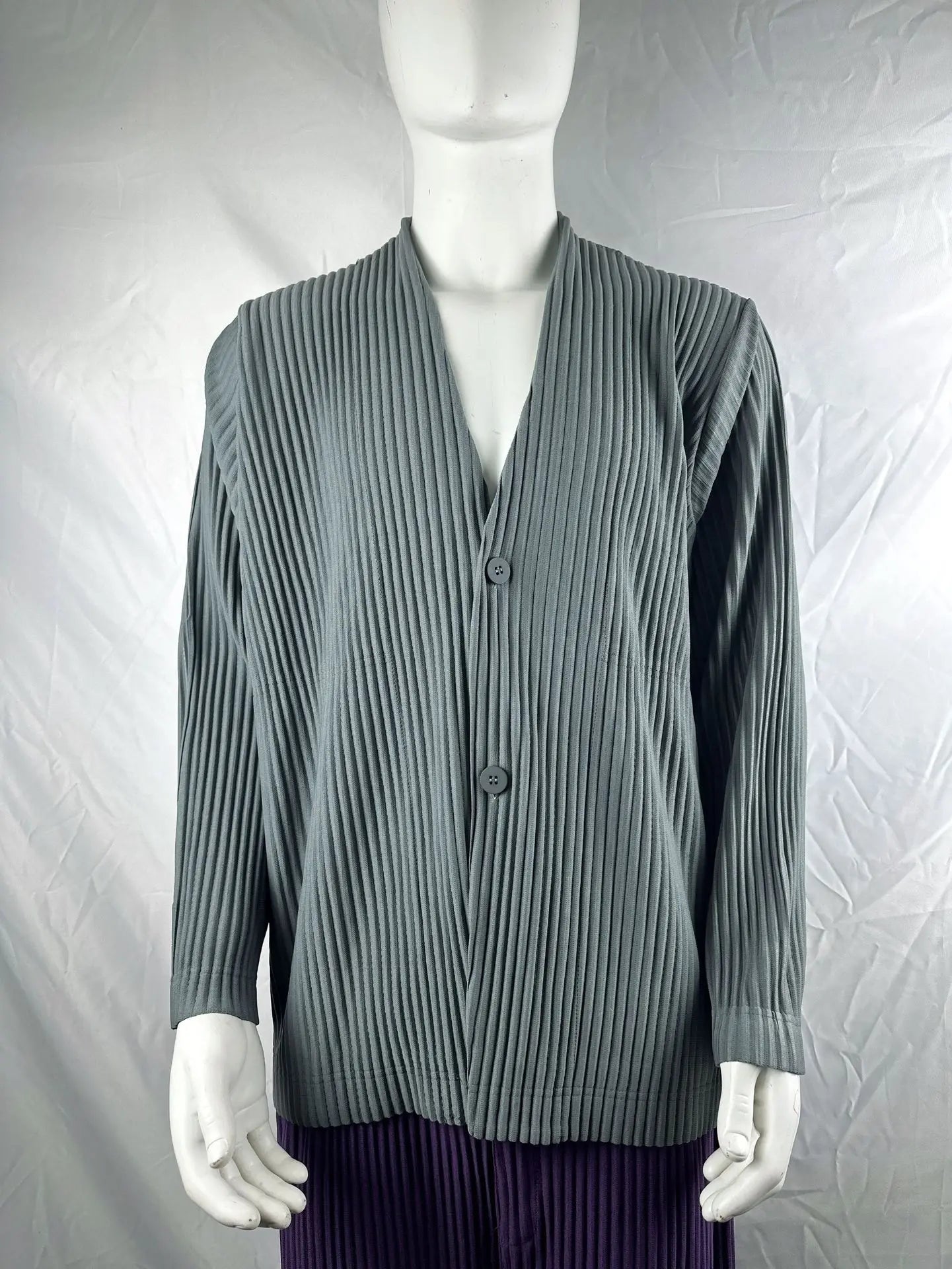 Men's Japanese Pleated Premium Sense Jacket Casual Loose Collarless Set