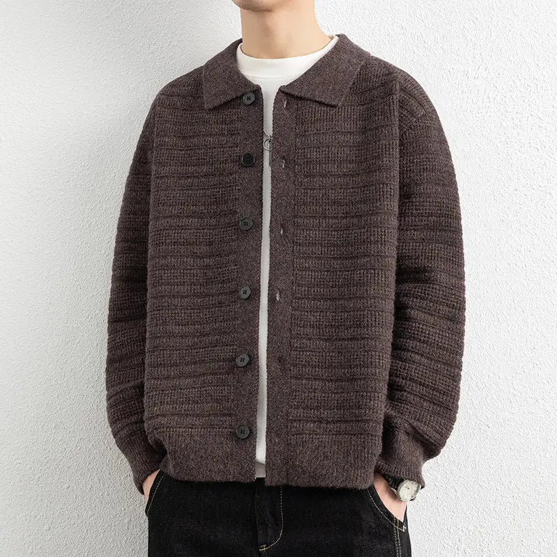 Men's Turn-Down Collar Cardigan Sweater Jacket