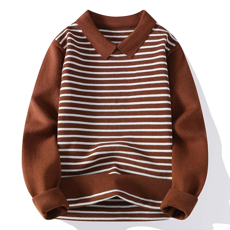 Winter Patchwork Striped Sweater - Long Sleeve Casual Knit Pullover