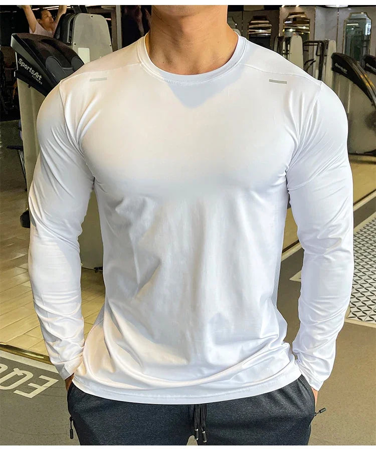 Men's Sports Fitness Long Sleeve Outdoor Badminton Quick Dry Training Casual Thin Running Top Bodybuilding Sportswear T-Shirt