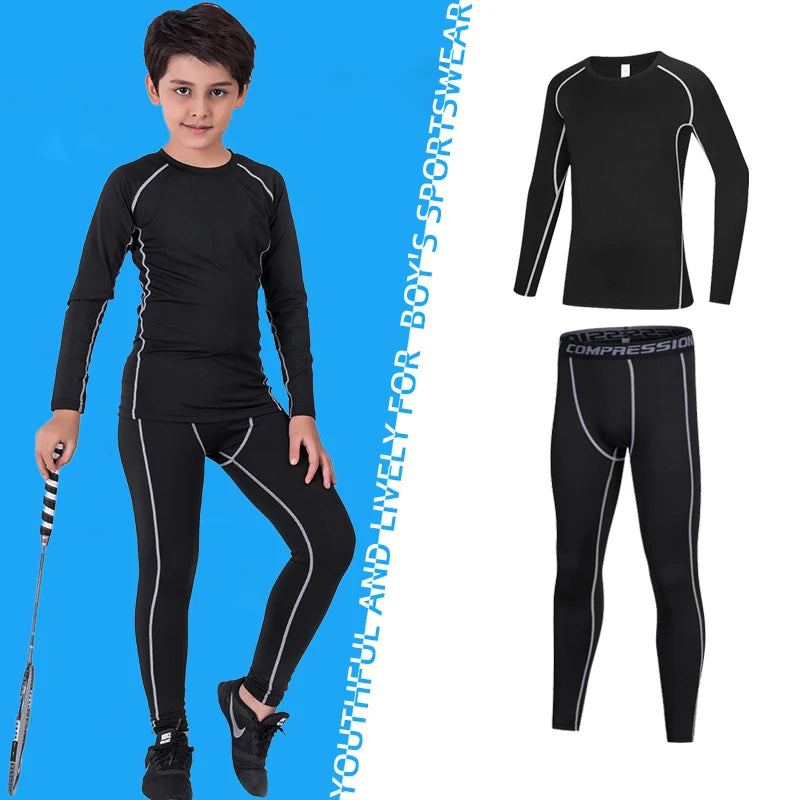 Kids Boy's Fitness Tracksuits Youth Warm Pants Top Underwear Tight Sports Compression Running Basketball Sportswear