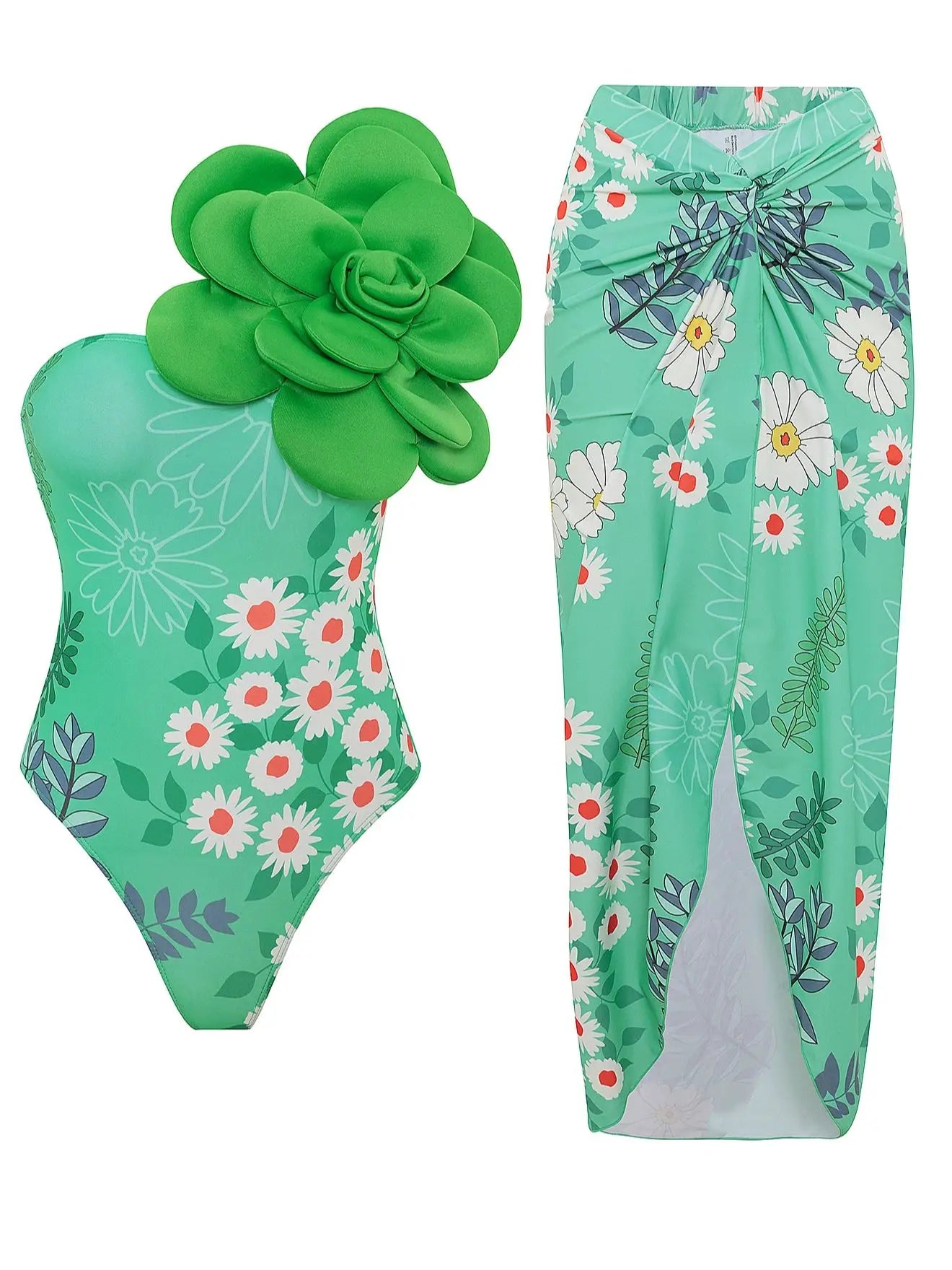 Women's Summer 3D Flower Bikini Suit High Waist Swimwear Swimsuit Beachwear Set