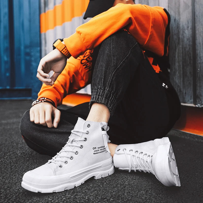 Men's Casual High Top Sneakers Platform  Lace Up Ankle Boots  Comfortable  Canvas Shoes