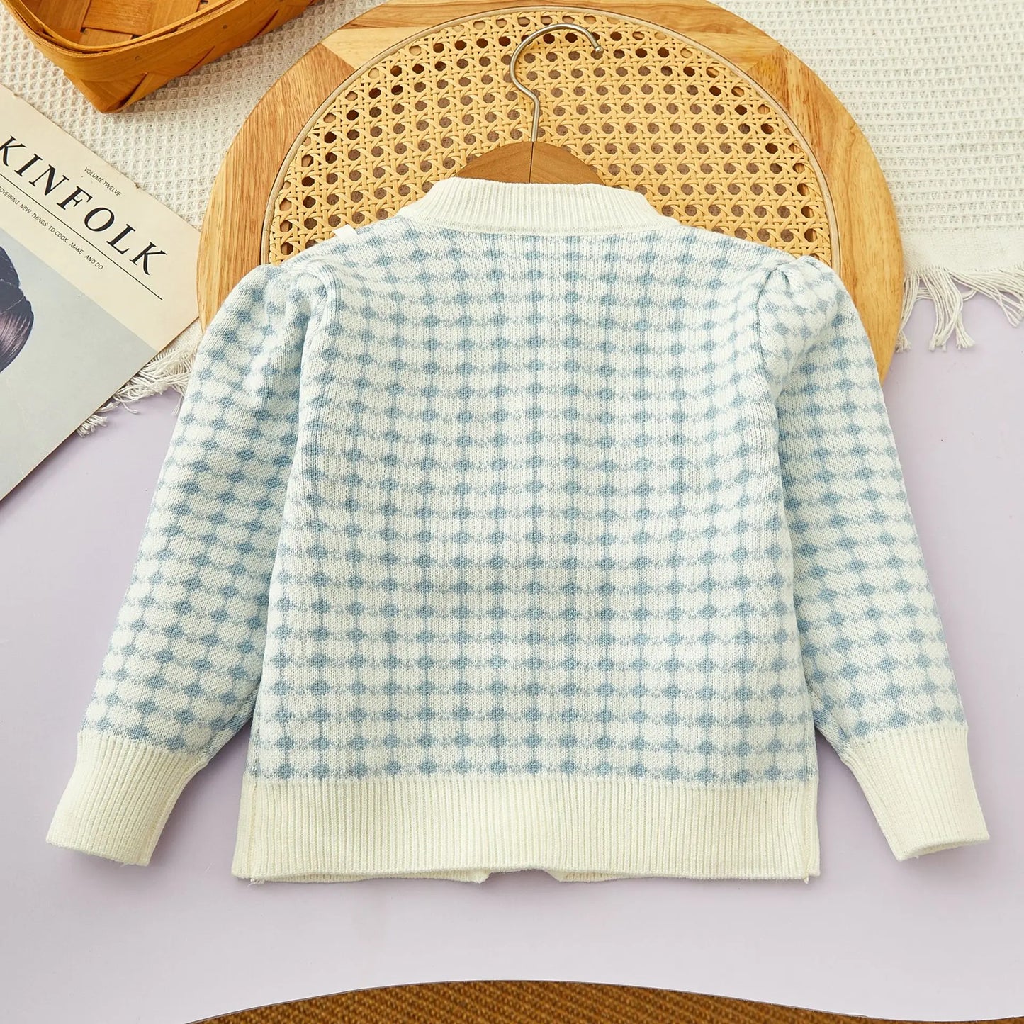 Girls Winter Knitted Cardigan & Skirt Set – Checkered Plaid