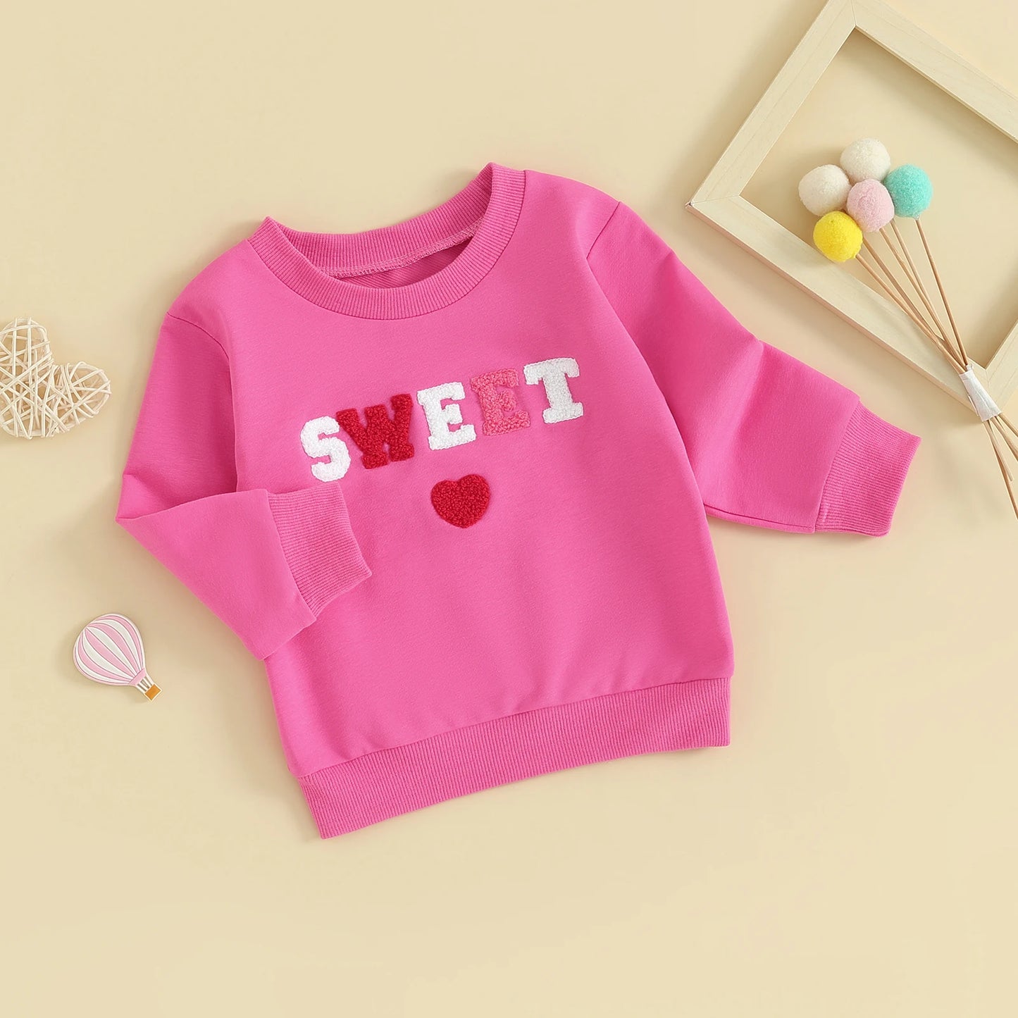 Toddler Baby Girl's Long Sleeve Letter Embroidery Pullover Sweatshirt