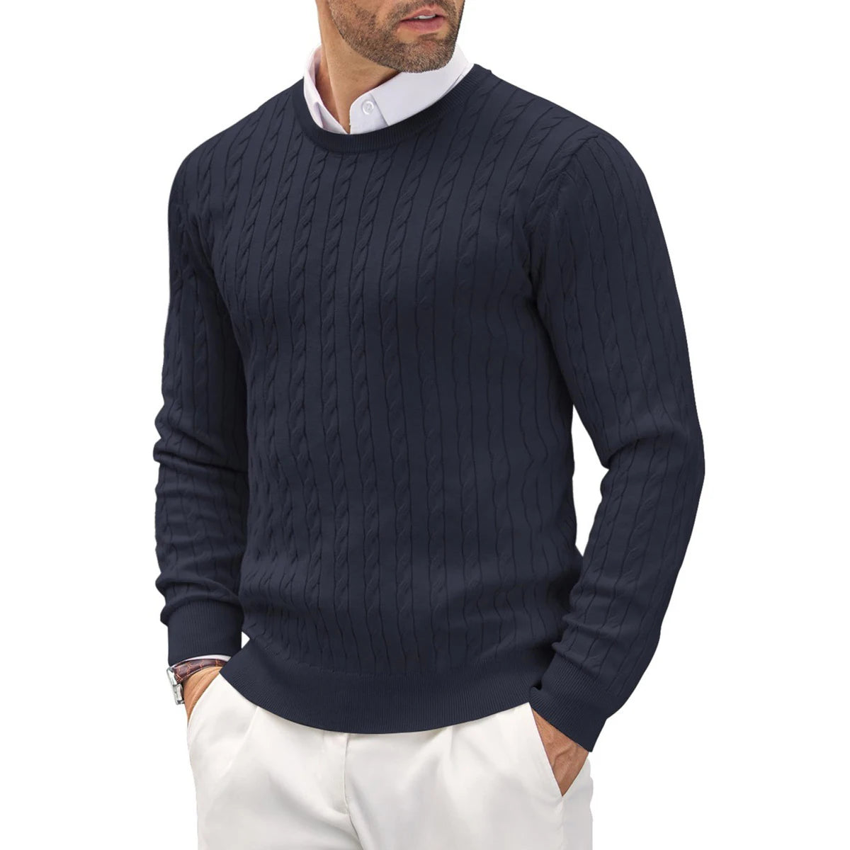 Men's Knitted Sweater - Slim Fit Long Sleeve Pullover