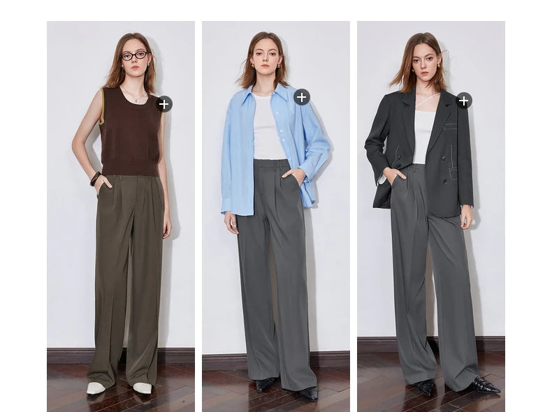Women's High Waist Straight Leg Suit Trousers with Pockets | Brown